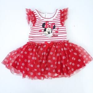Disney Baby Minnie Mouse Dress 3-6 Months, Tutu Dress Stripe Polkadots Red White